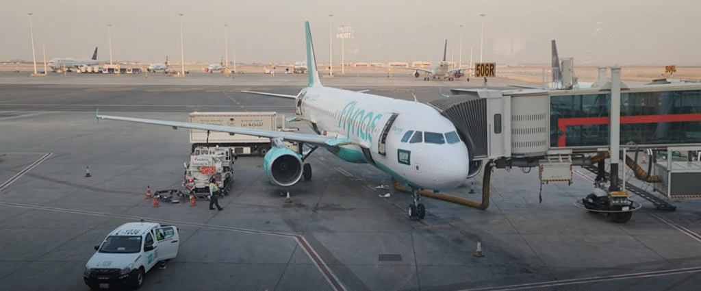 Flynas domestic flight preparing for takeoff in Saudi Arabia