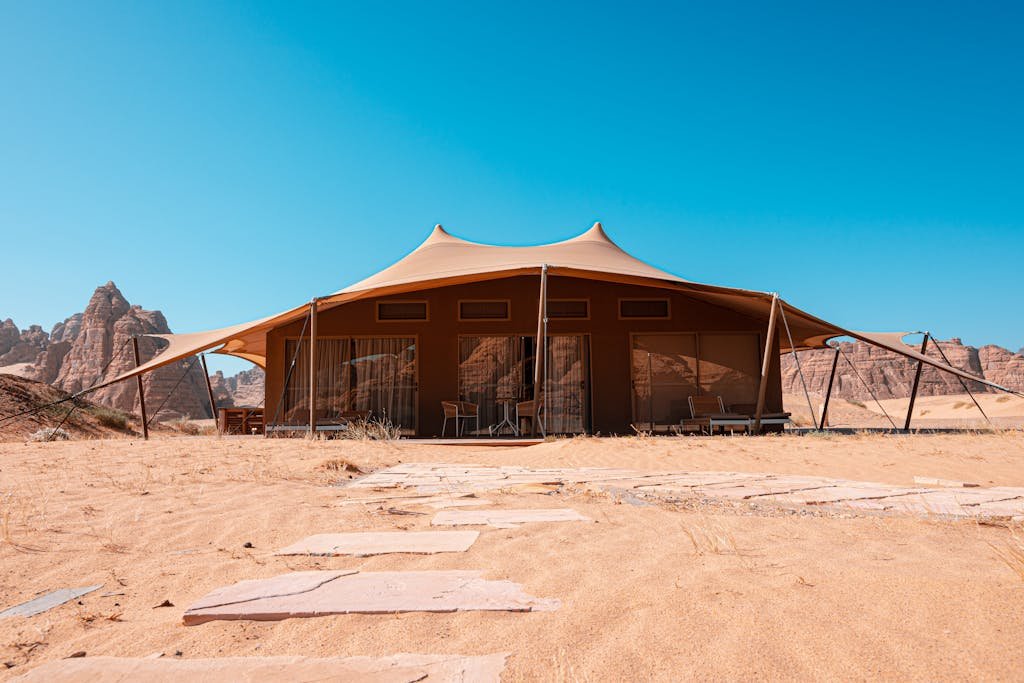 Explore luxury glamping in the stunning desert landscape of AlUla, Saudi Arabia.