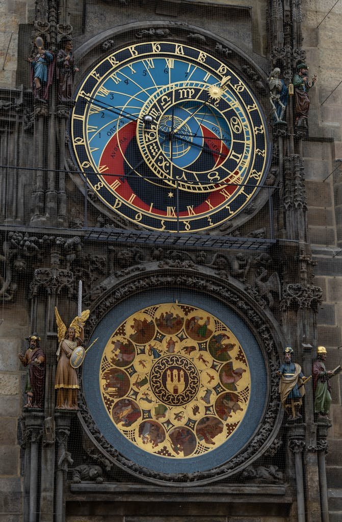 3 Magical Days in Prague (My Prague travel Itinerary) 4 Close-up of the medieval Prague Astronomical Clock, a renowned landmark in Old Town Square, Czechia.