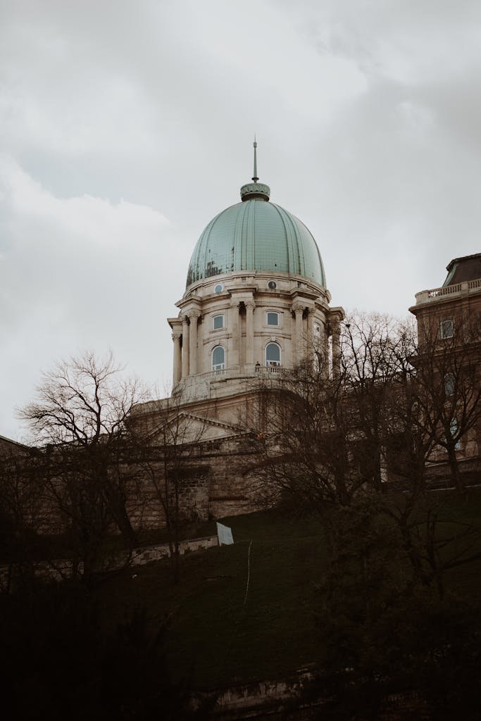 20 Best Things to Do in Budapest, Hungary: An In-depth Travel Guide 8 Distant view of Buda Castle's dome with bare trees and overcast sky in Budapest, Hungary.