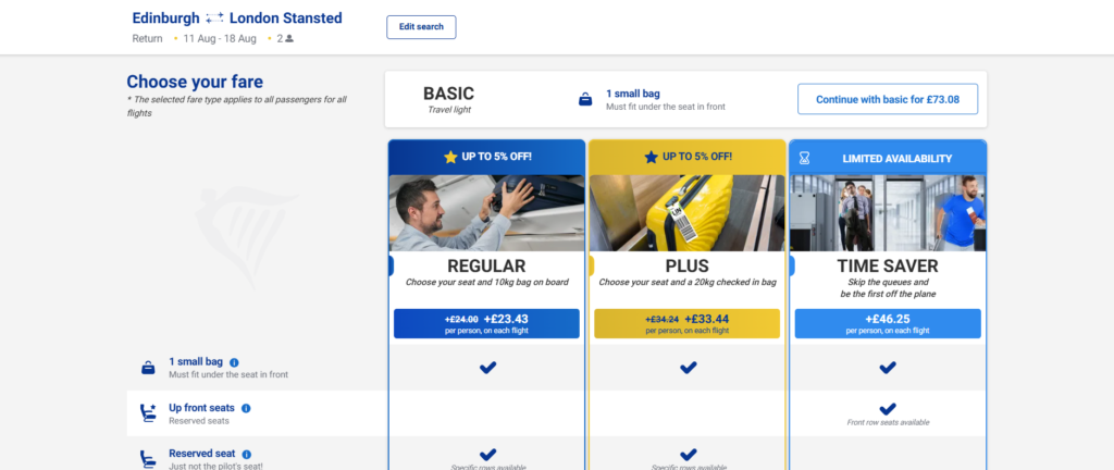 baggage and priority check in process of Ryanair