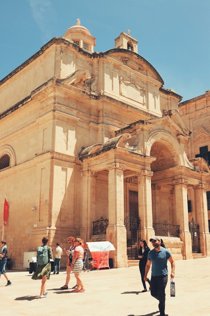 Beautiful architecture of a traditional church in Valletta, Malta, capturing local culture and tourism. one of the best things to do in Valletta malta