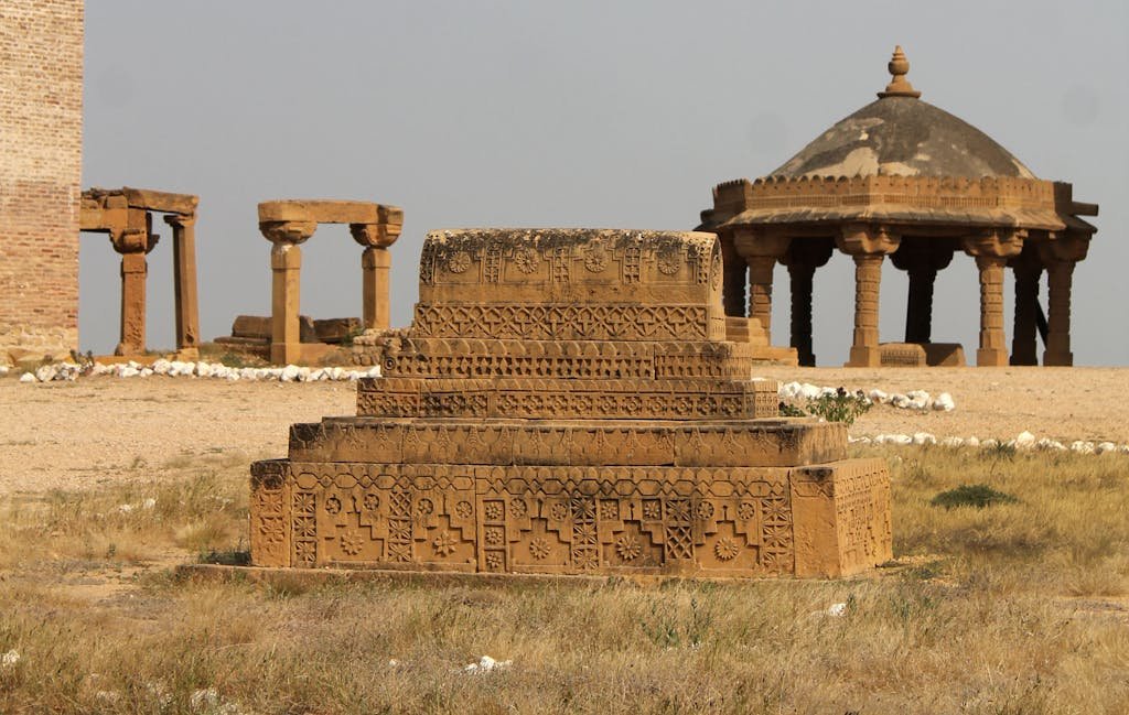 Historic Makli Necropolis tombs in Thatta, Sindh, Pakistan showcase ancient architectural design.