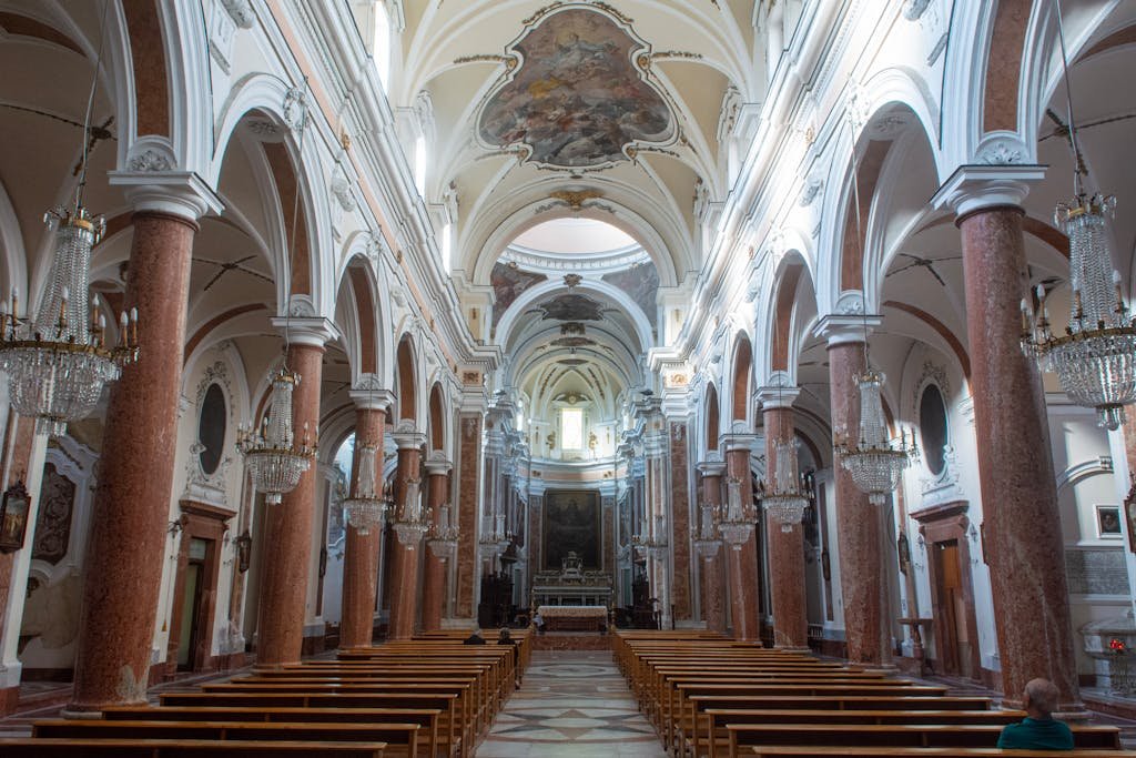 Stunning interior view of Santa Maria Assunta Church in Alcamo, Sicily, capturing its architectural beauty and religious essence.