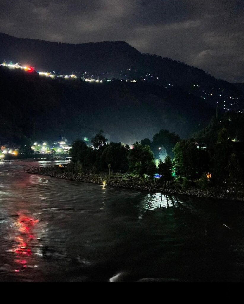 Ratti Gali Lake Trek: Azad Kashmir's magical lake in the Neelum Valley 13 Keran village at night with the Neelum River and surrounding mountains