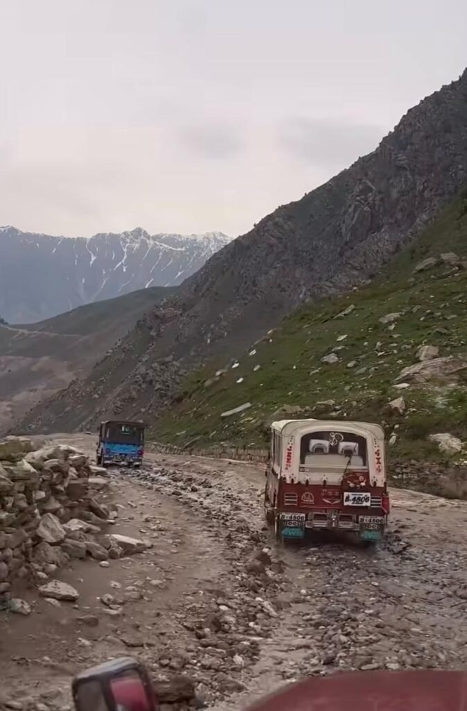 Jeep driving on Scenic mountain road leading to Lake Saif-ul-Malook from Naran