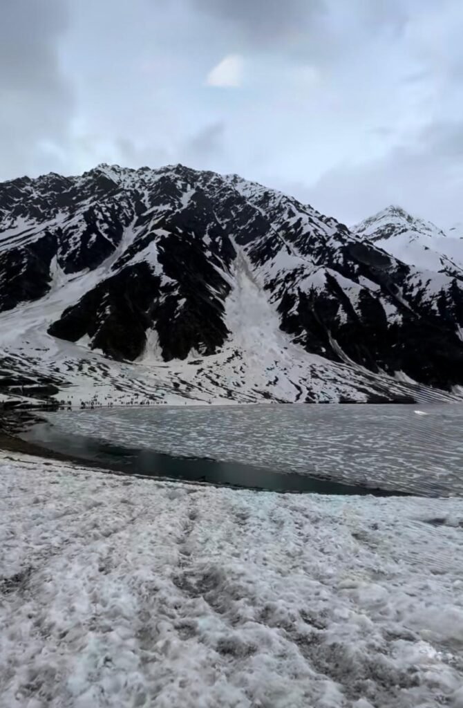 Snow covered Lake Saif-ul-Malook during the winter season in Pakistan