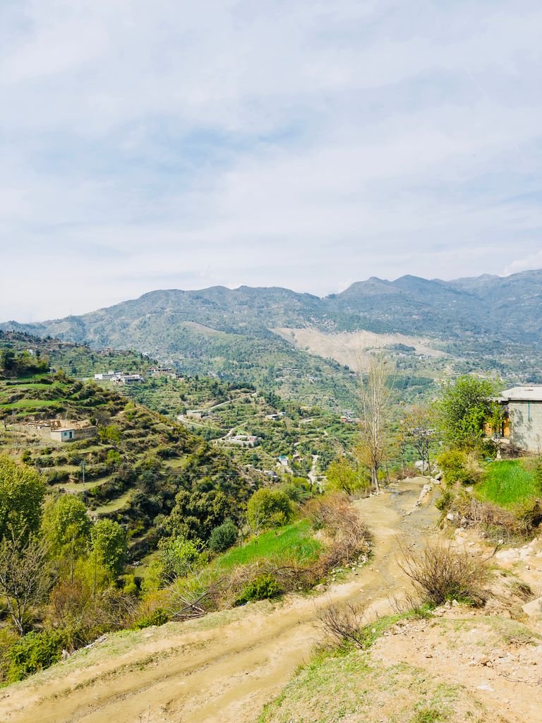 Breathtaking view of lush mountains and valleys in Swat, Pakistan, under a clear sky.